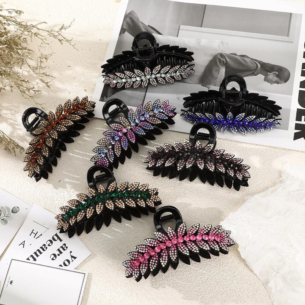 Rhinestone Leave heart Hair Claw - Image 18