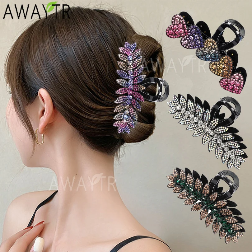 Rhinestone Leave heart Hair Claw - Image 19