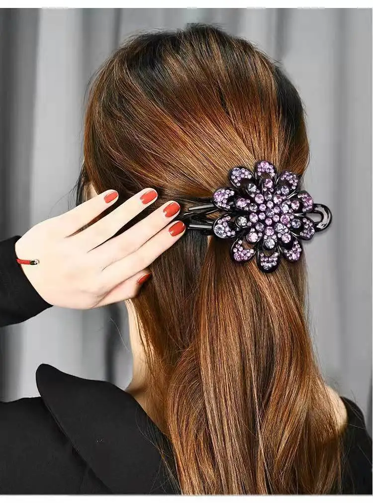 Rhinestones Flower Hair Clip - Image 3