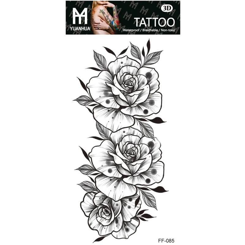 Sexy Black Large Snake Flower Fake Tattoo Stickers - Image 10