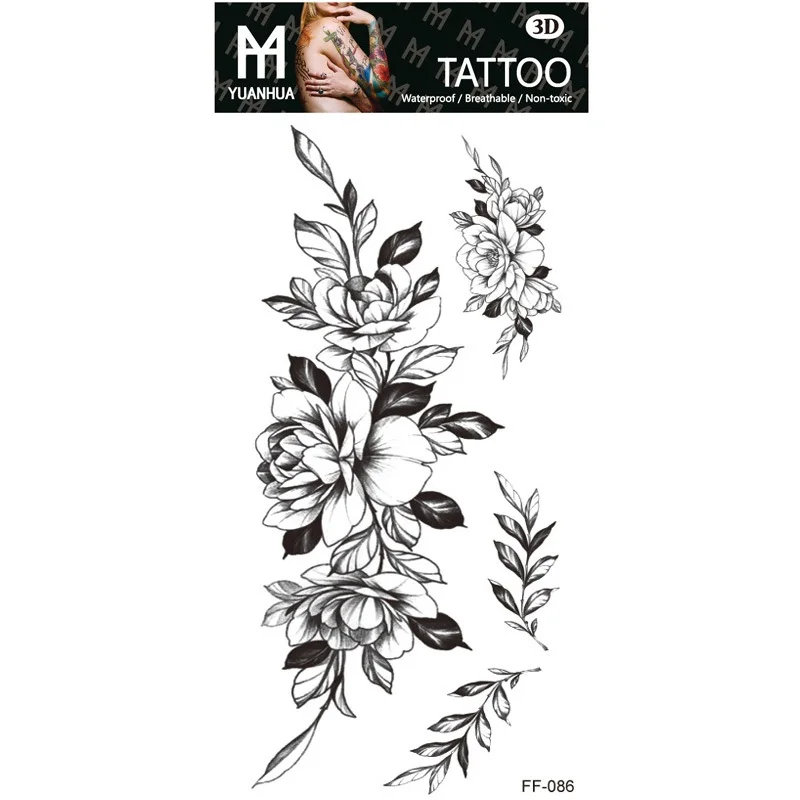 Sexy Black Large Snake Flower Fake Tattoo Stickers - Image 11