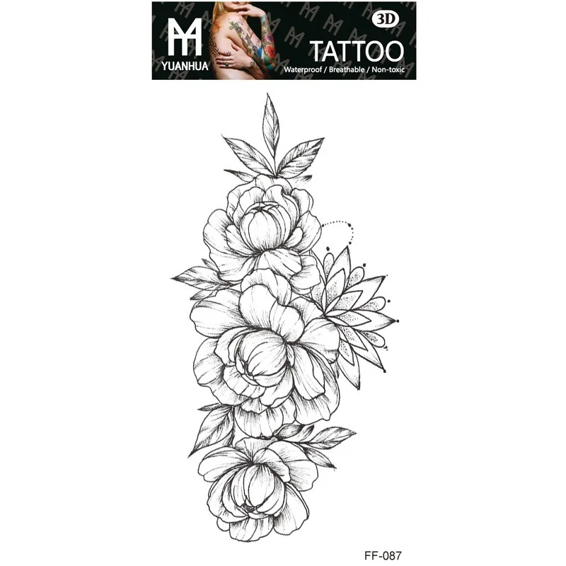 Sexy Black Large Snake Flower Fake Tattoo Stickers - Image 12