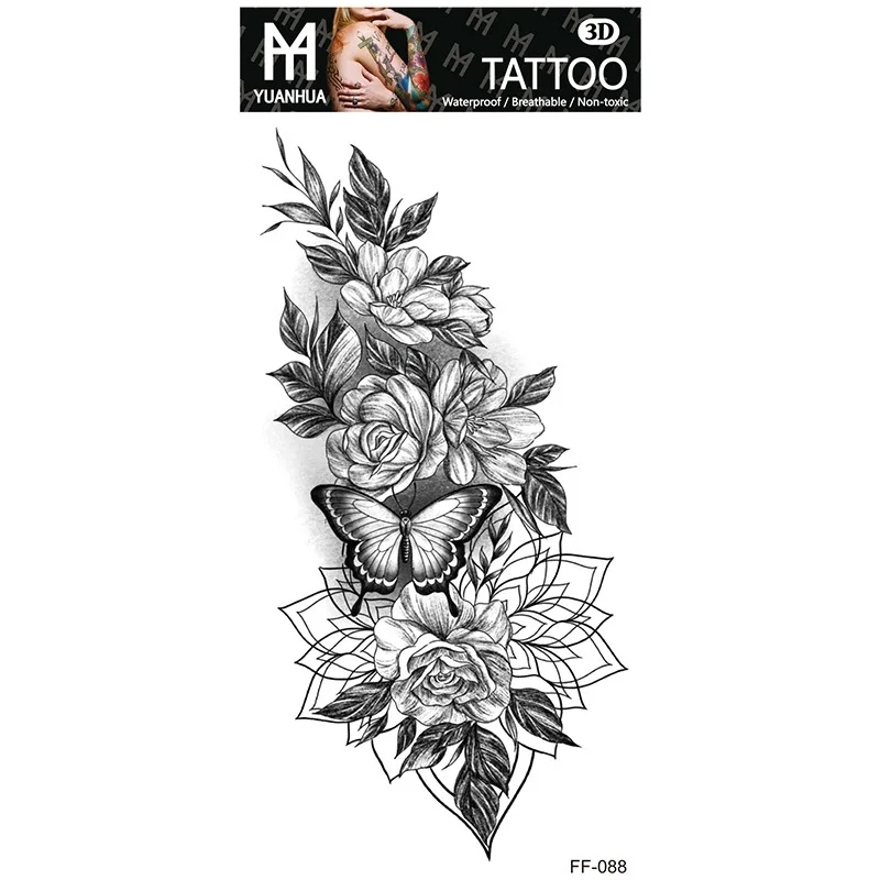 Sexy Black Large Snake Flower Fake Tattoo Stickers - Image 13