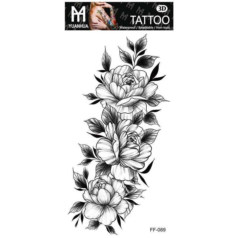 Sexy Black Large Snake Flower Fake Tattoo Stickers - Image 14