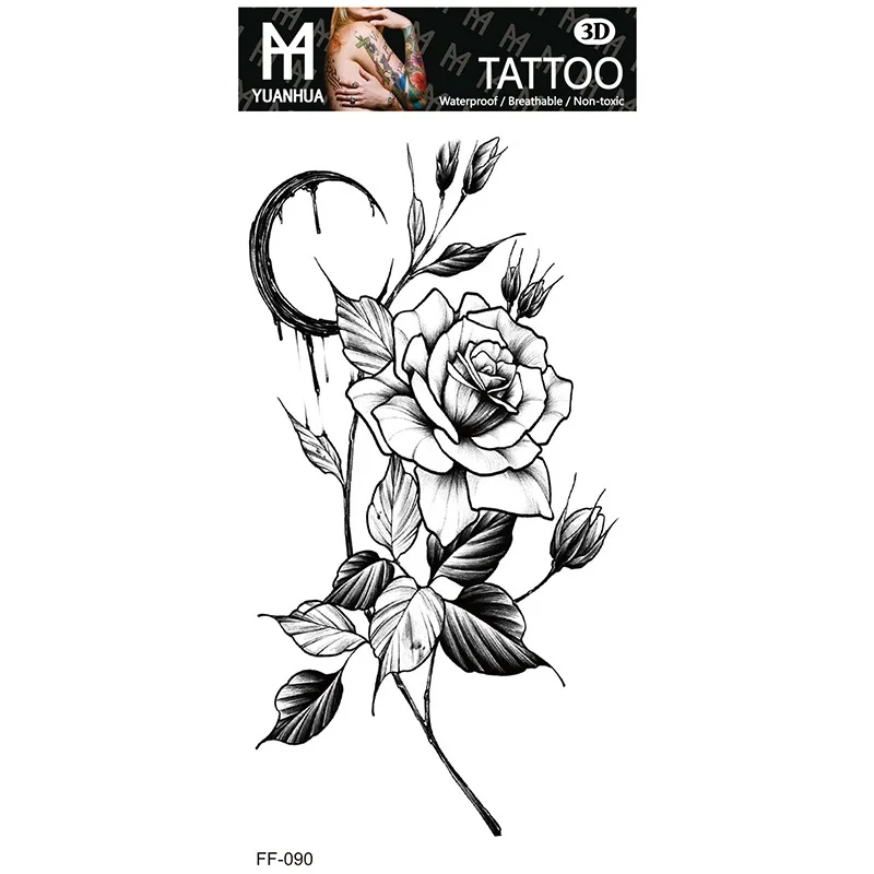 Sexy Black Large Snake Flower Fake Tattoo Stickers - Image 15