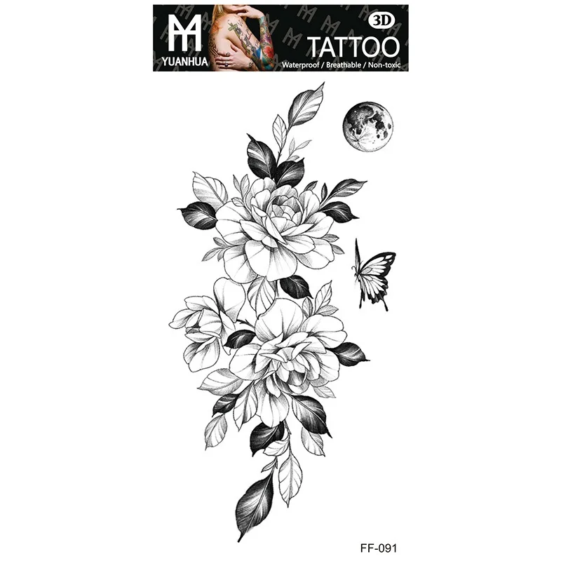 Sexy Black Large Snake Flower Fake Tattoo Stickers - Image 16