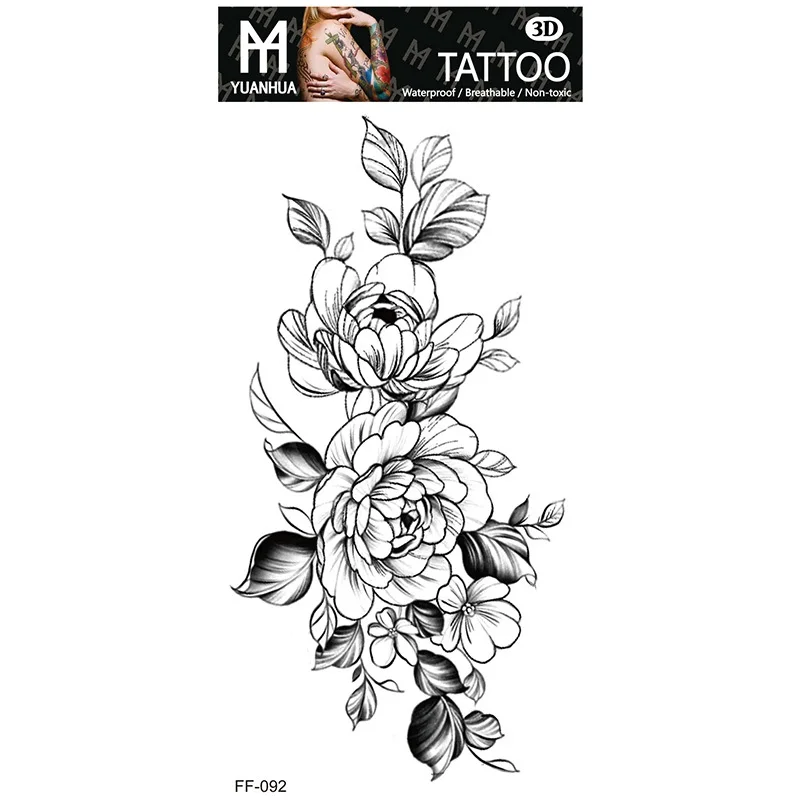 Sexy Black Large Snake Flower Fake Tattoo Stickers - Image 17