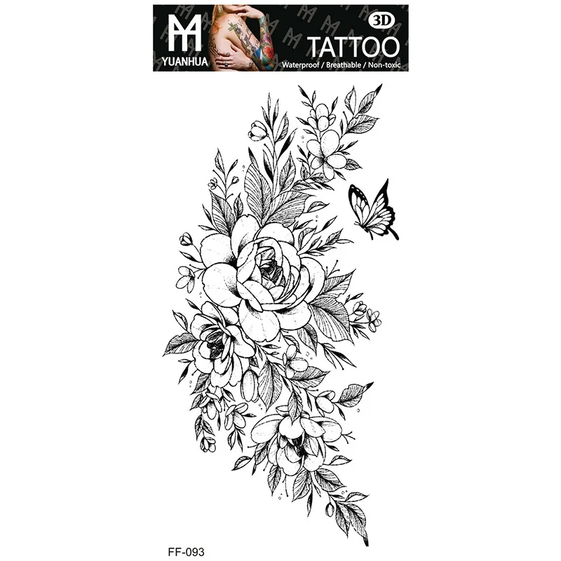 Sexy Black Large Snake Flower Fake Tattoo Stickers - Image 18