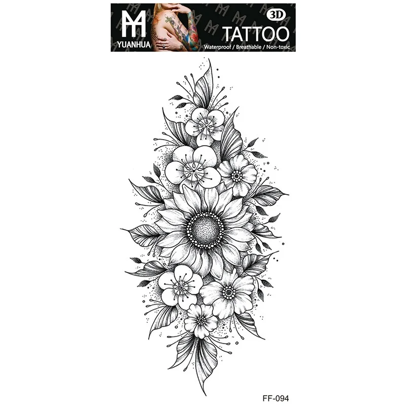 Sexy Black Large Snake Flower Fake Tattoo Stickers - Image 19