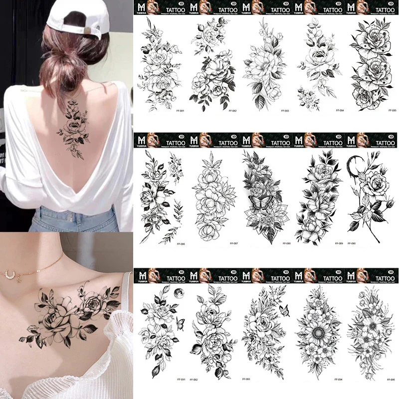 Sexy Black Large Snake Flower Fake Tattoo Stickers - Image 2