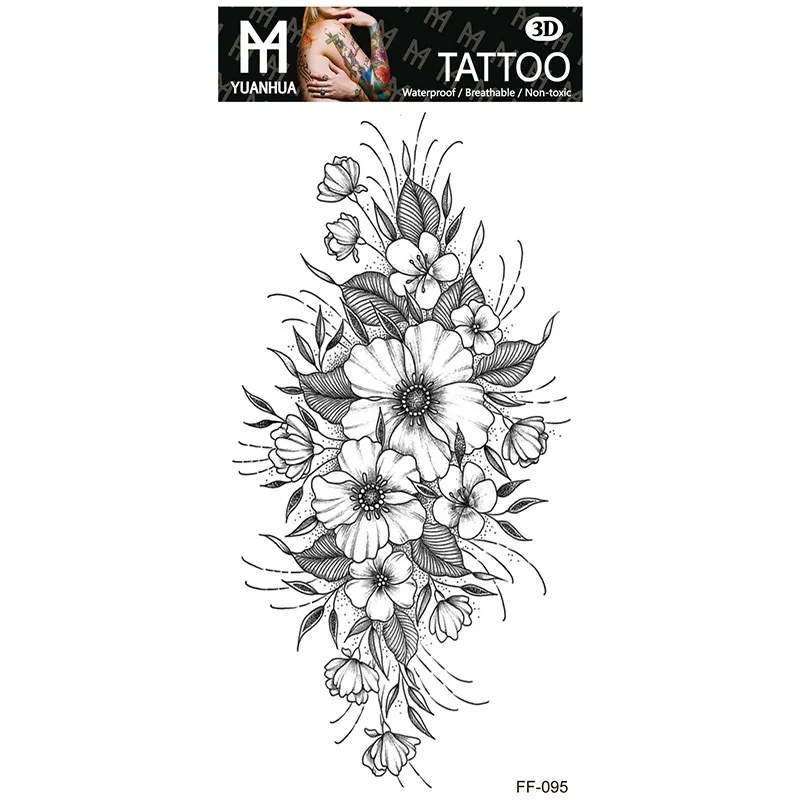 Sexy Black Large Snake Flower Fake Tattoo Stickers - Image 20