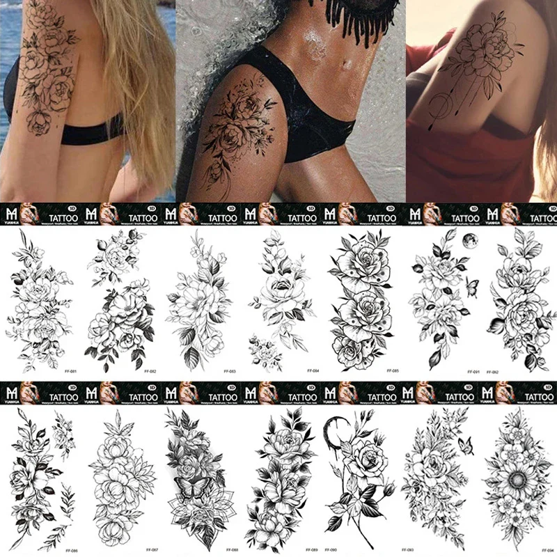 Sexy Black Large Snake Flower Fake Tattoo Stickers - Image 3