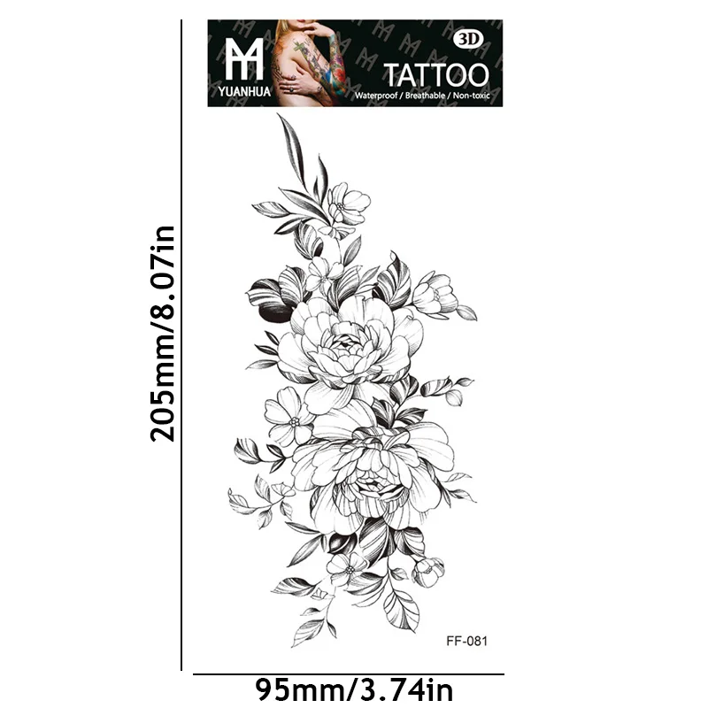 Sexy Black Large Snake Flower Fake Tattoo Stickers - Image 4