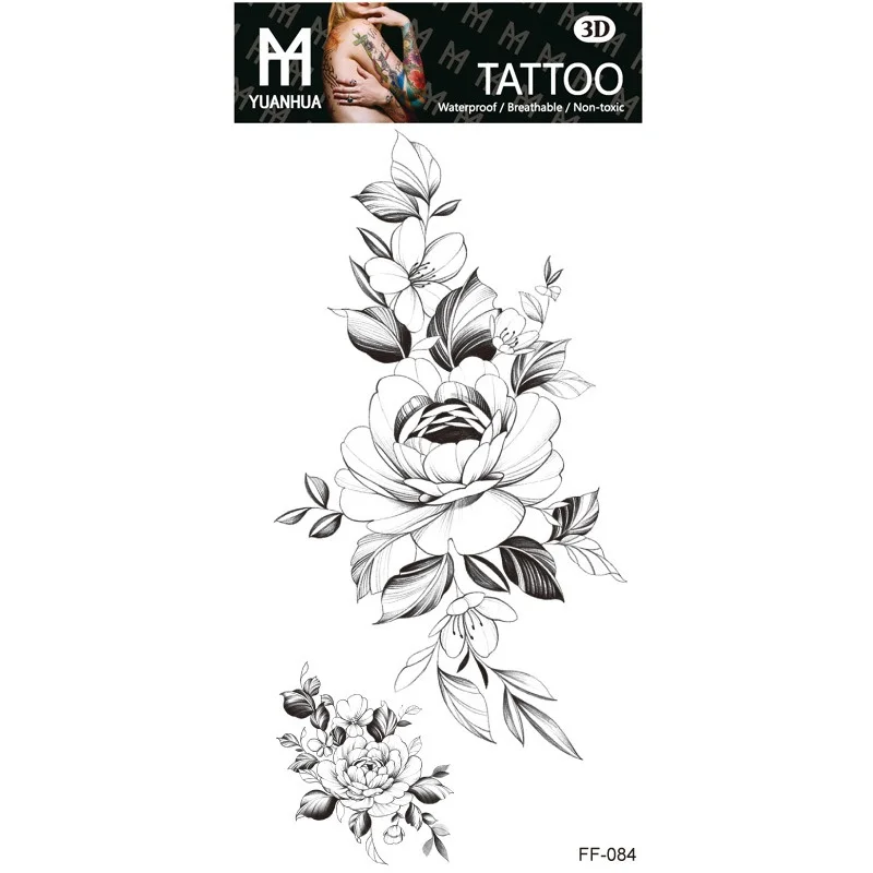 Sexy Black Large Snake Flower Fake Tattoo Stickers - Image 6
