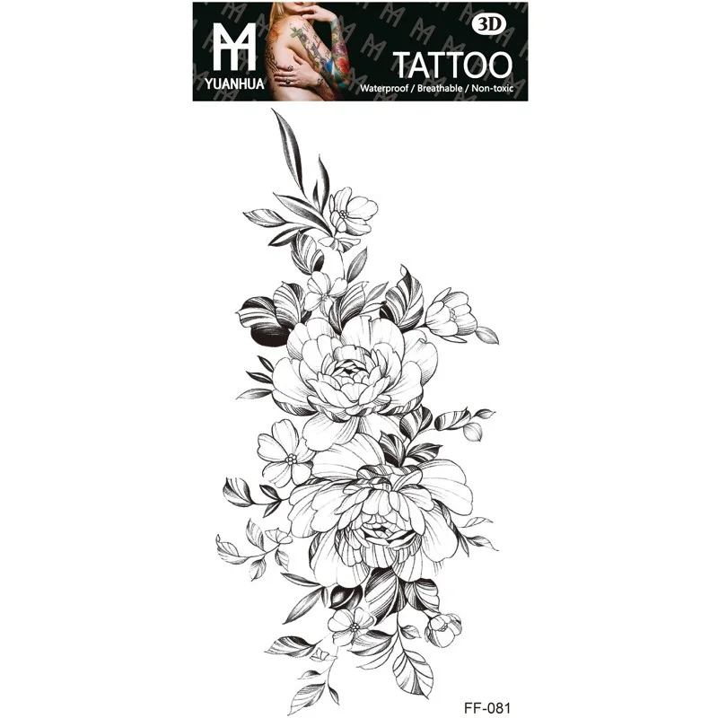 Sexy Black Large Snake Flower Fake Tattoo Stickers - Image 7