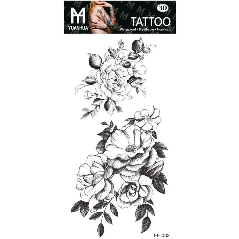 Sexy Black Large Snake Flower Fake Tattoo Stickers - Image 8