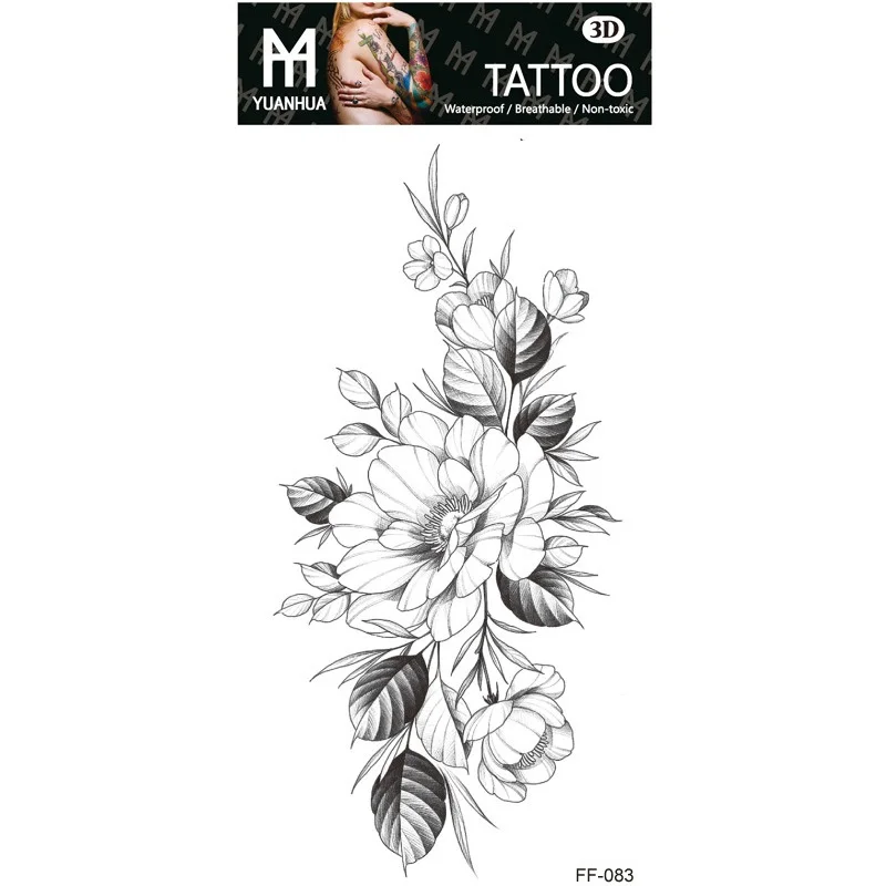 Sexy Black Large Snake Flower Fake Tattoo Stickers - Image 9