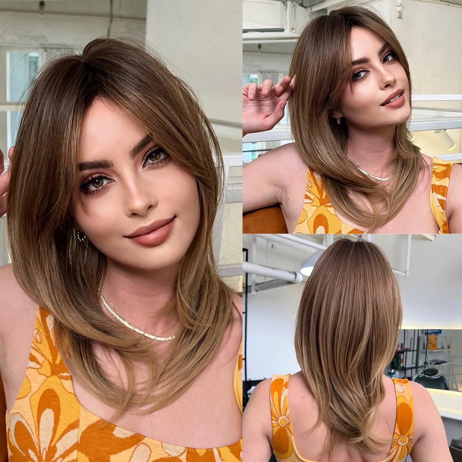 Short to Medium Layered Cut Hair Wig - Image 17