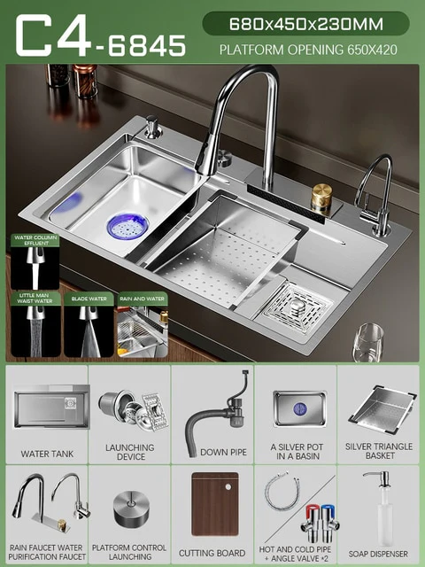 Silver Nano 304 Stainless Steel Kitchen Waterfall Sink - Image 11