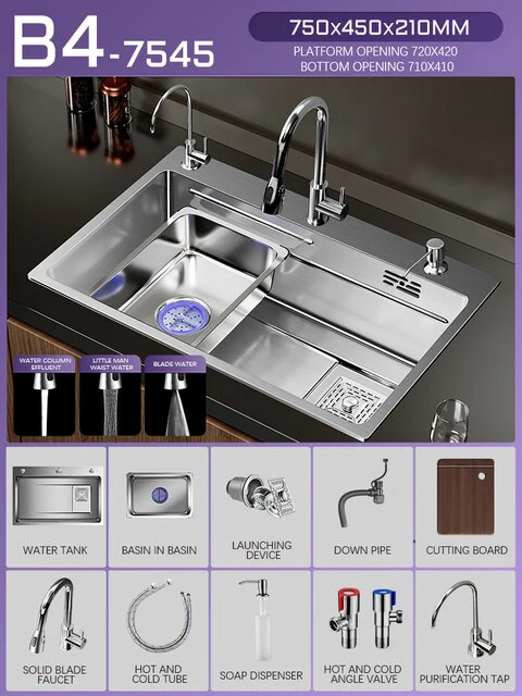 Silver Nano 304 Stainless Steel Kitchen Waterfall Sink - Image 13