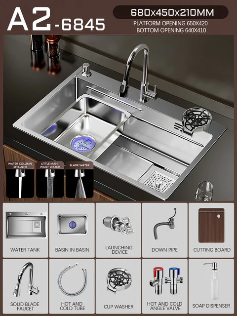 Silver Nano 304 Stainless Steel Kitchen Waterfall Sink - Image 16
