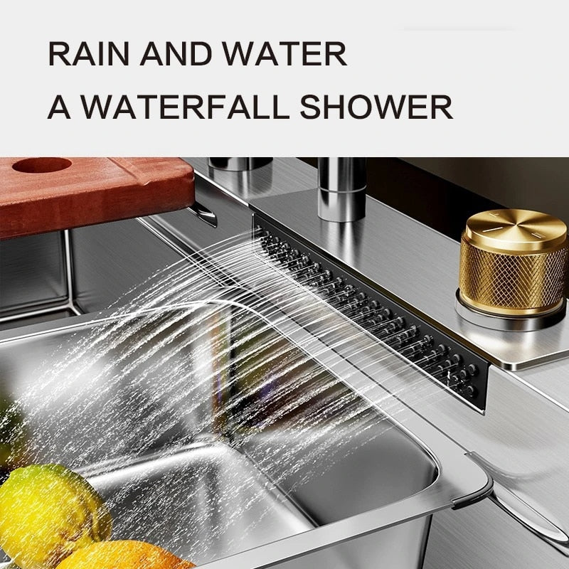 Silver Nano 304 Stainless Steel Kitchen Waterfall Sink - Image 20