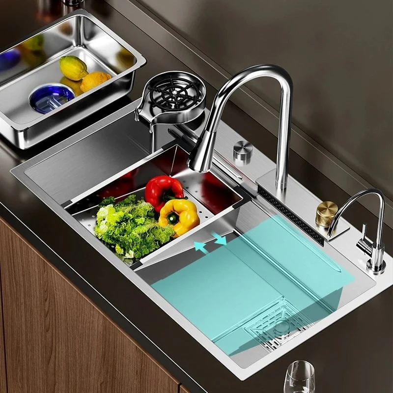 Silver Nano 304 Stainless Steel Kitchen Waterfall Sink - Image 23