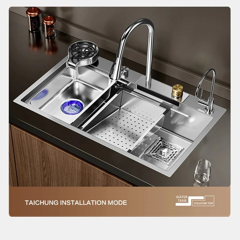 Silver Nano 304 Stainless Steel Kitchen Waterfall Sink - Image 24