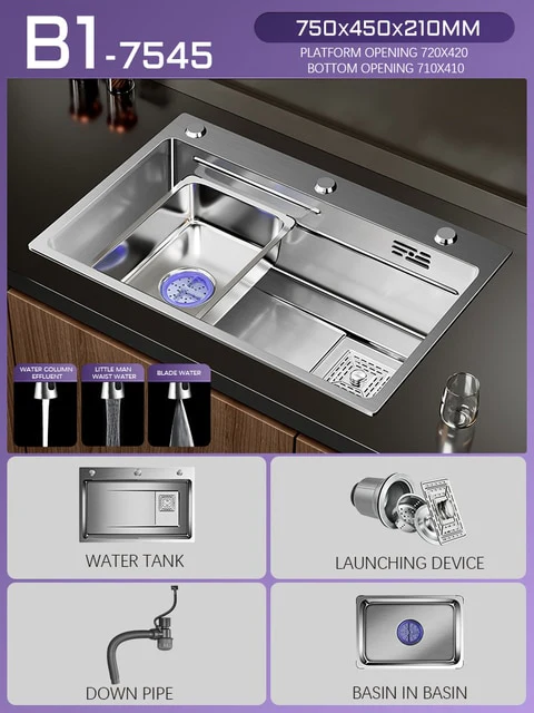 Silver Nano 304 Stainless Steel Kitchen Waterfall Sink - Image 4