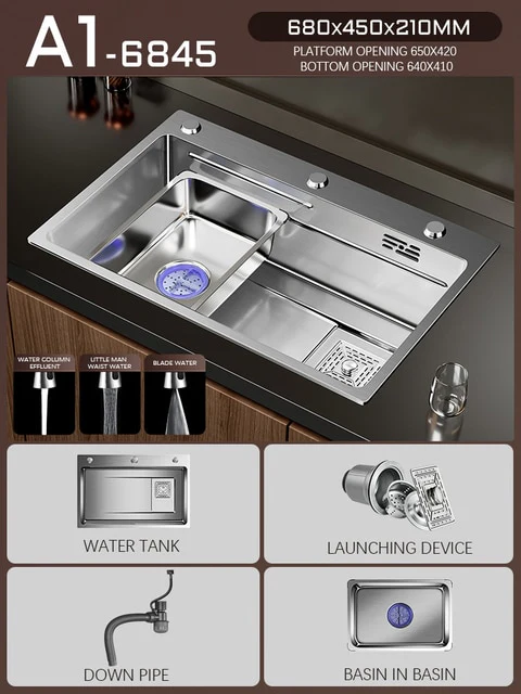 Silver Nano 304 Stainless Steel Kitchen Waterfall Sink - Image 8