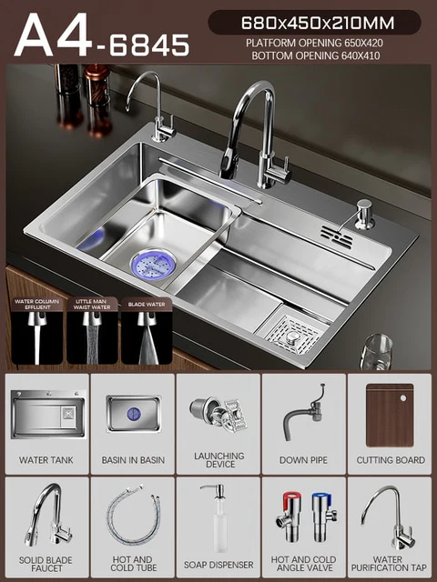 Silver Nano 304 Stainless Steel Kitchen Waterfall Sink - Image 9