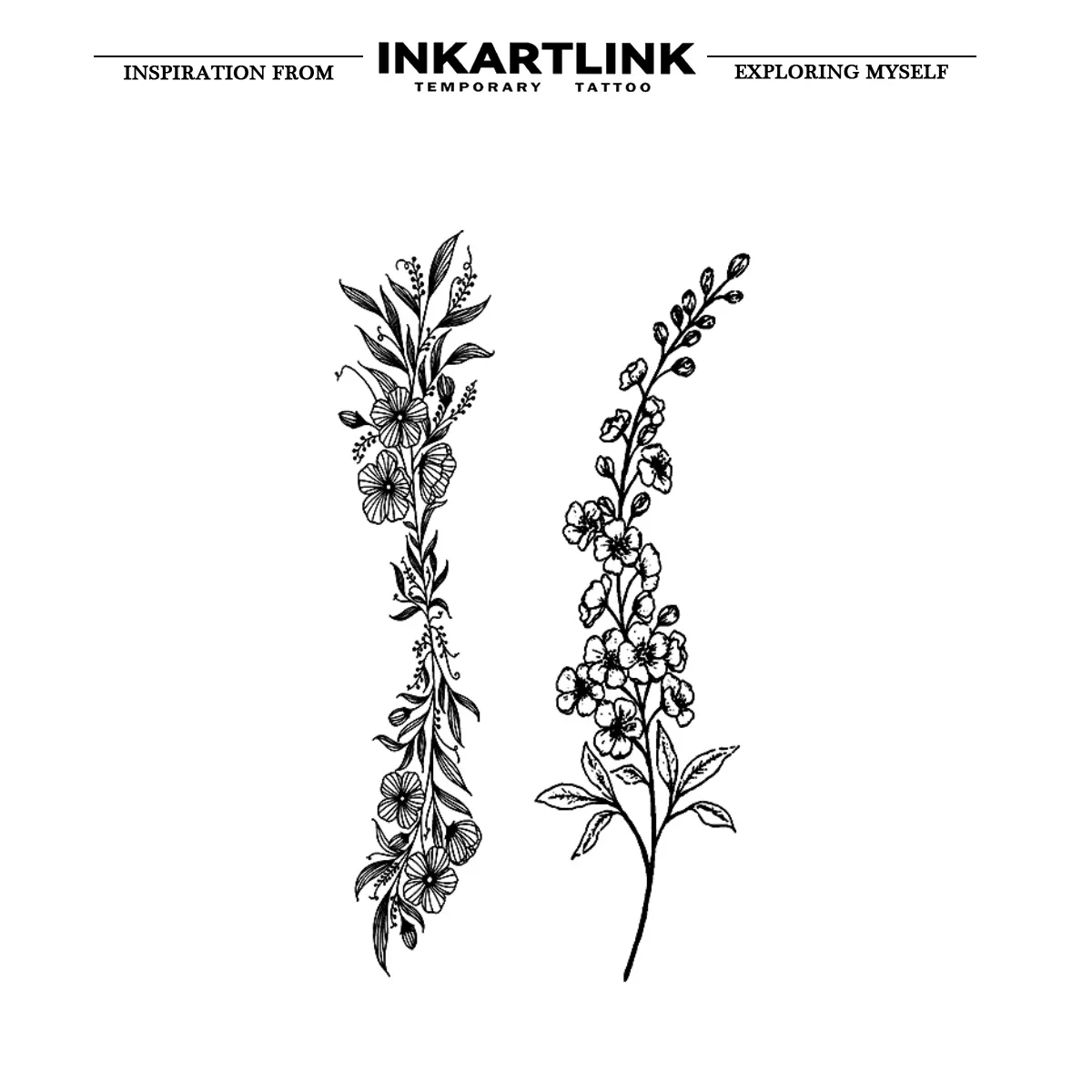 Sketch Floral Temporary Tattoo Sticker - Image 3