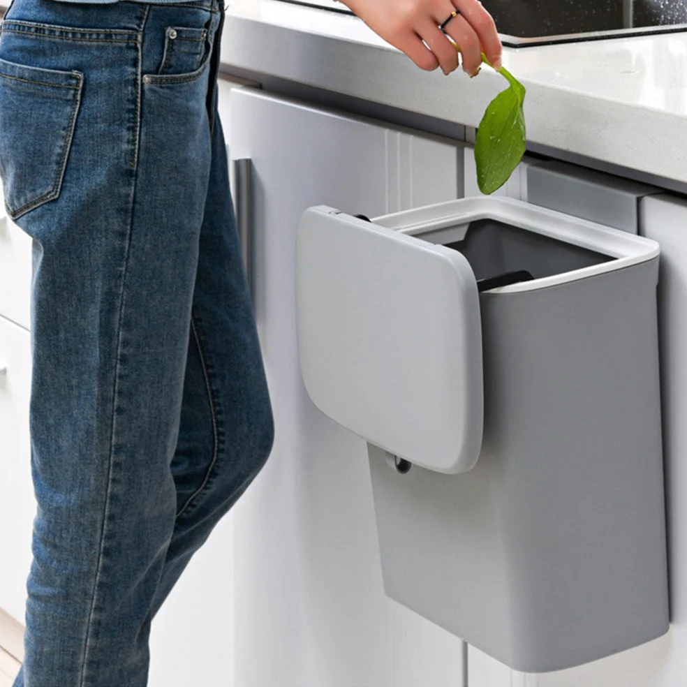 Sliding Lid Hanging Kitchen Trash Can - Image 14