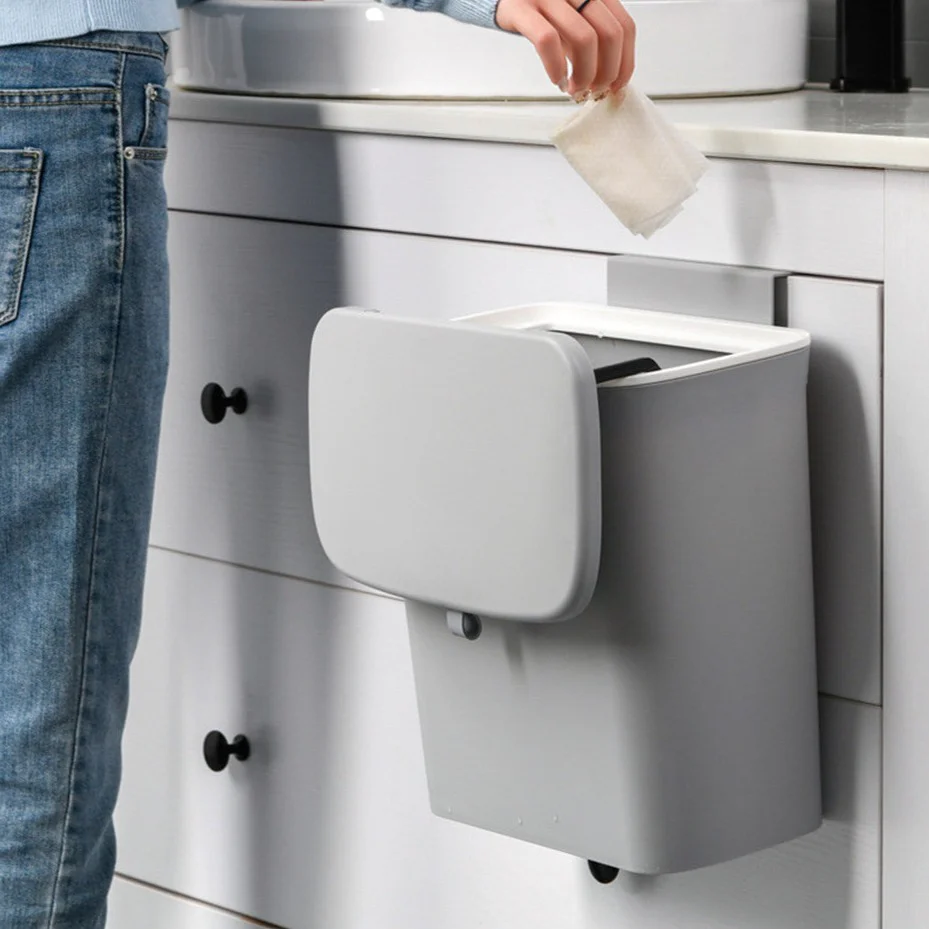 Sliding Lid Hanging Kitchen Trash Can - Image 20