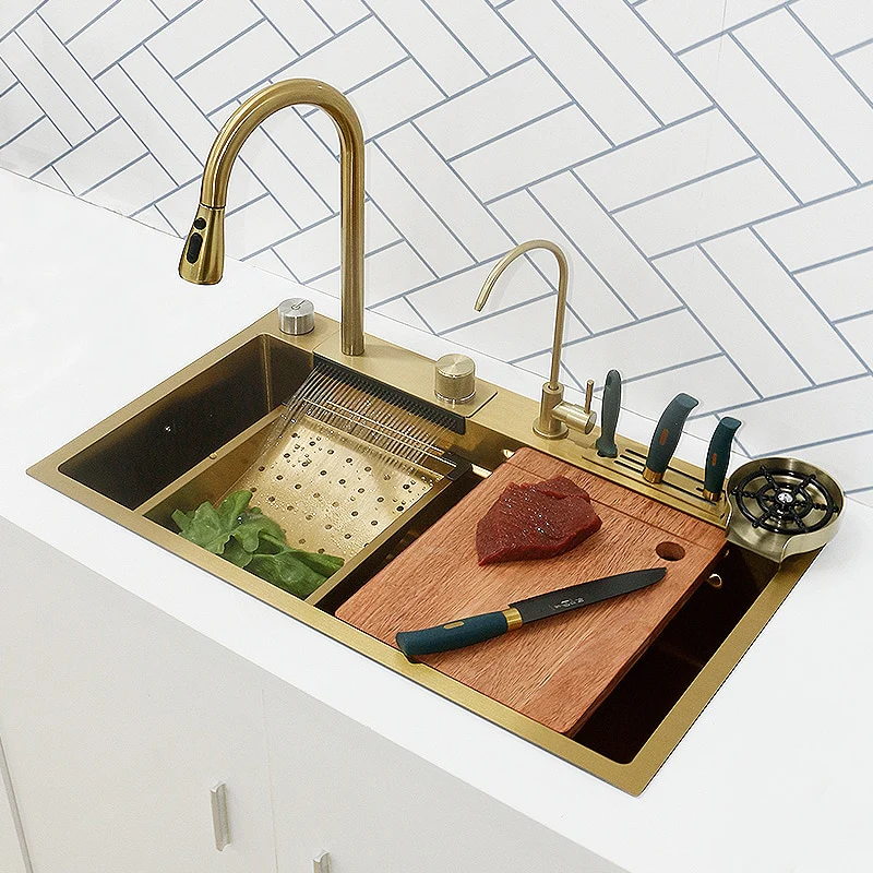 Stainless Steel Gold Knife Rack Waterfall Kitchen Sink - Image 10