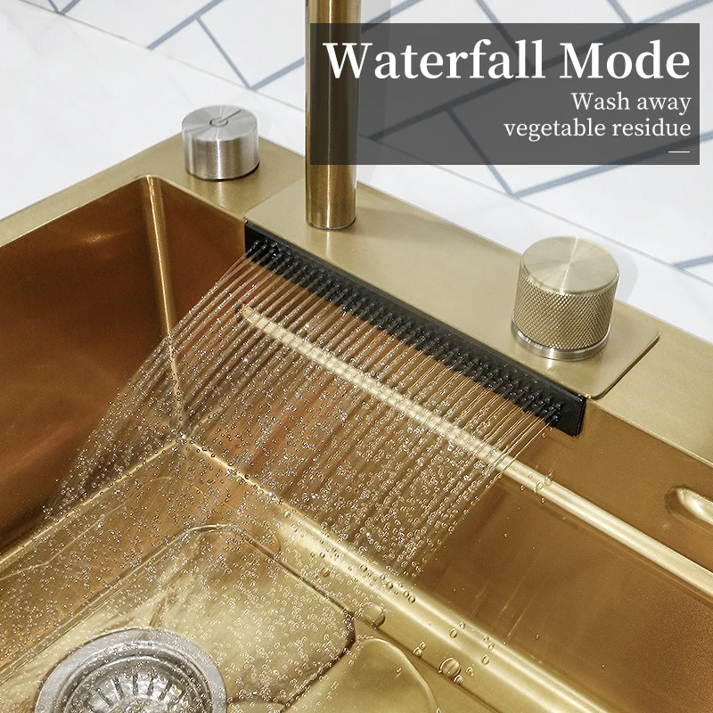 Stainless Steel Gold Knife Rack Waterfall Kitchen Sink - Image 11