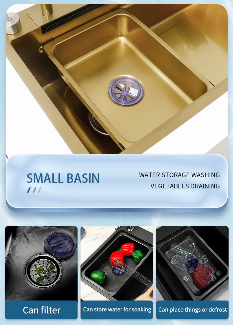 Stainless Steel Gold Knife Rack Waterfall Kitchen Sink - Image 18