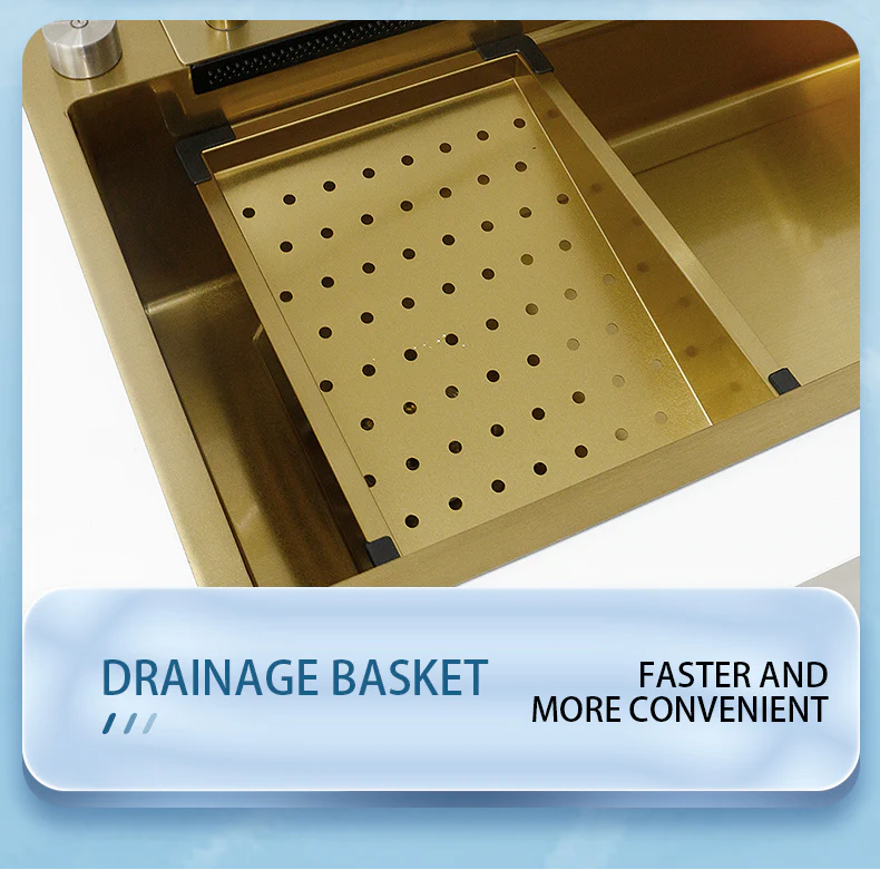 Stainless Steel Gold Knife Rack Waterfall Kitchen Sink - Image 20