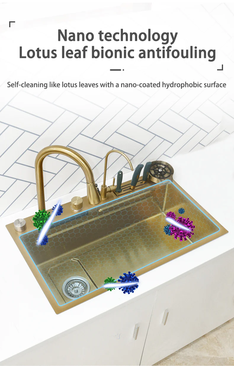 Stainless Steel Gold Knife Rack Waterfall Kitchen Sink - Image 21