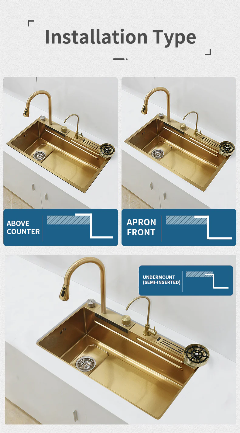 Stainless Steel Gold Knife Rack Waterfall Kitchen Sink - Image 26