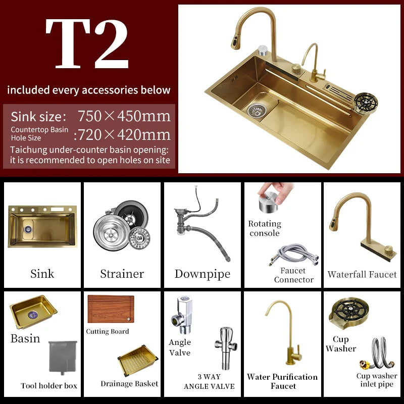 Stainless Steel Gold Knife Rack Waterfall Kitchen Sink - Image 6