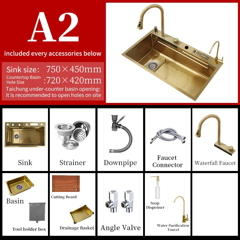 Stainless Steel Gold Knife Rack Waterfall Kitchen Sink - Image 7