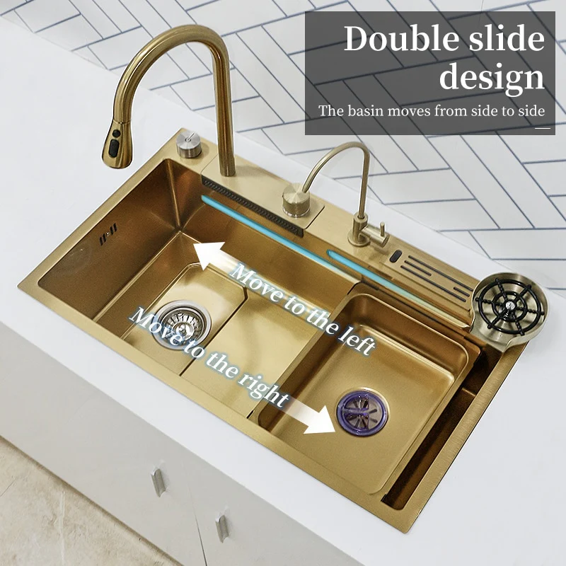 Stainless Steel Gold Knife Rack Waterfall Kitchen Sink - Image 8