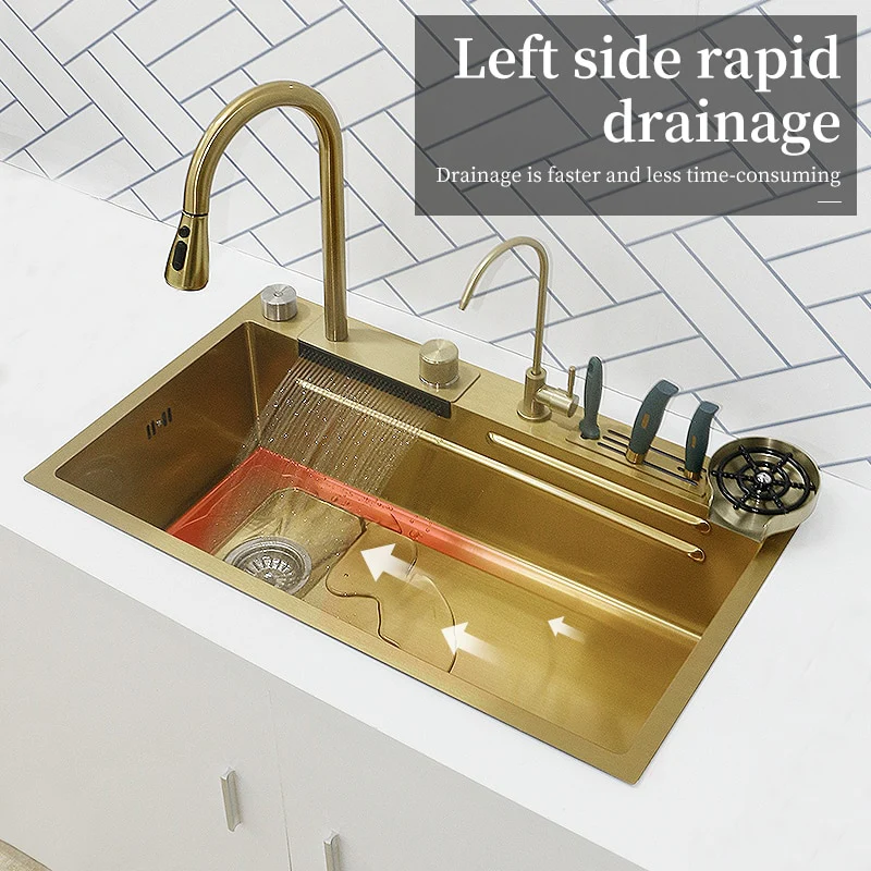 Stainless Steel Gold Knife Rack Waterfall Kitchen Sink - Image 9