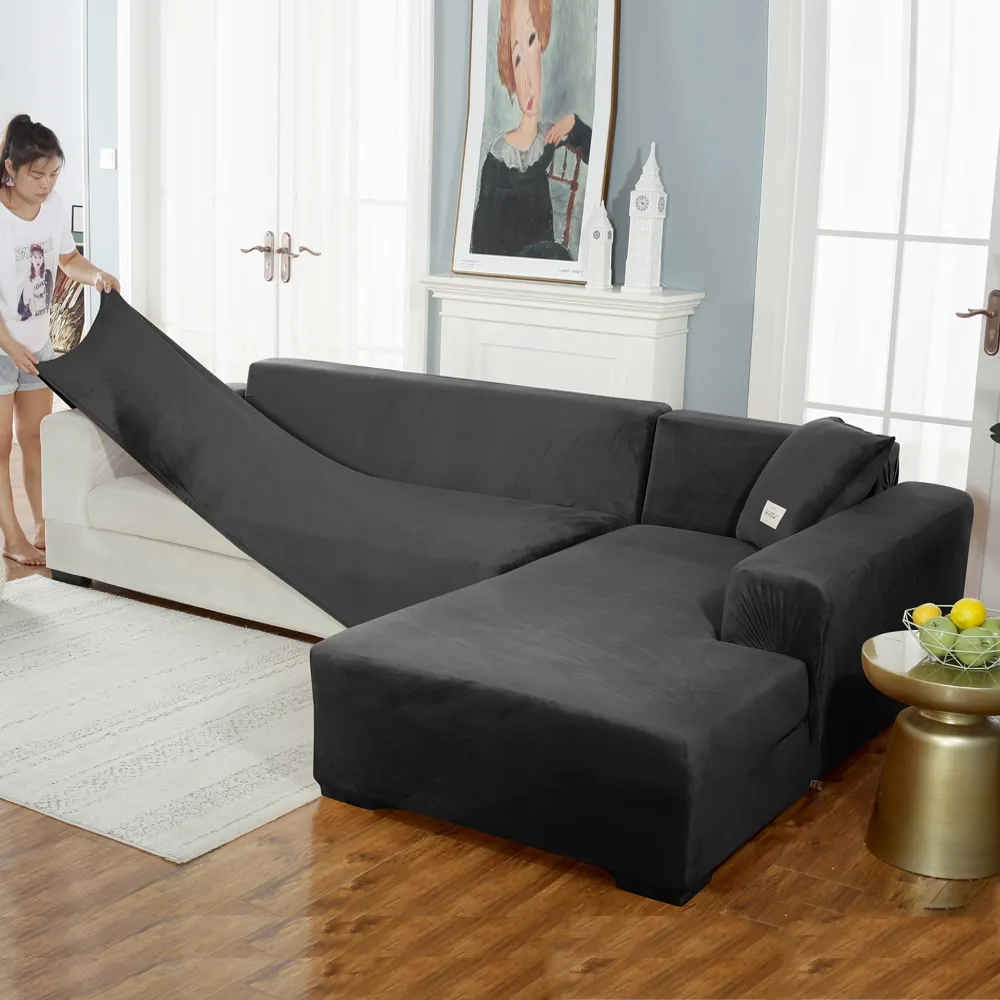 Black Velvet Sofa Seat Cushion Cover - Image 8