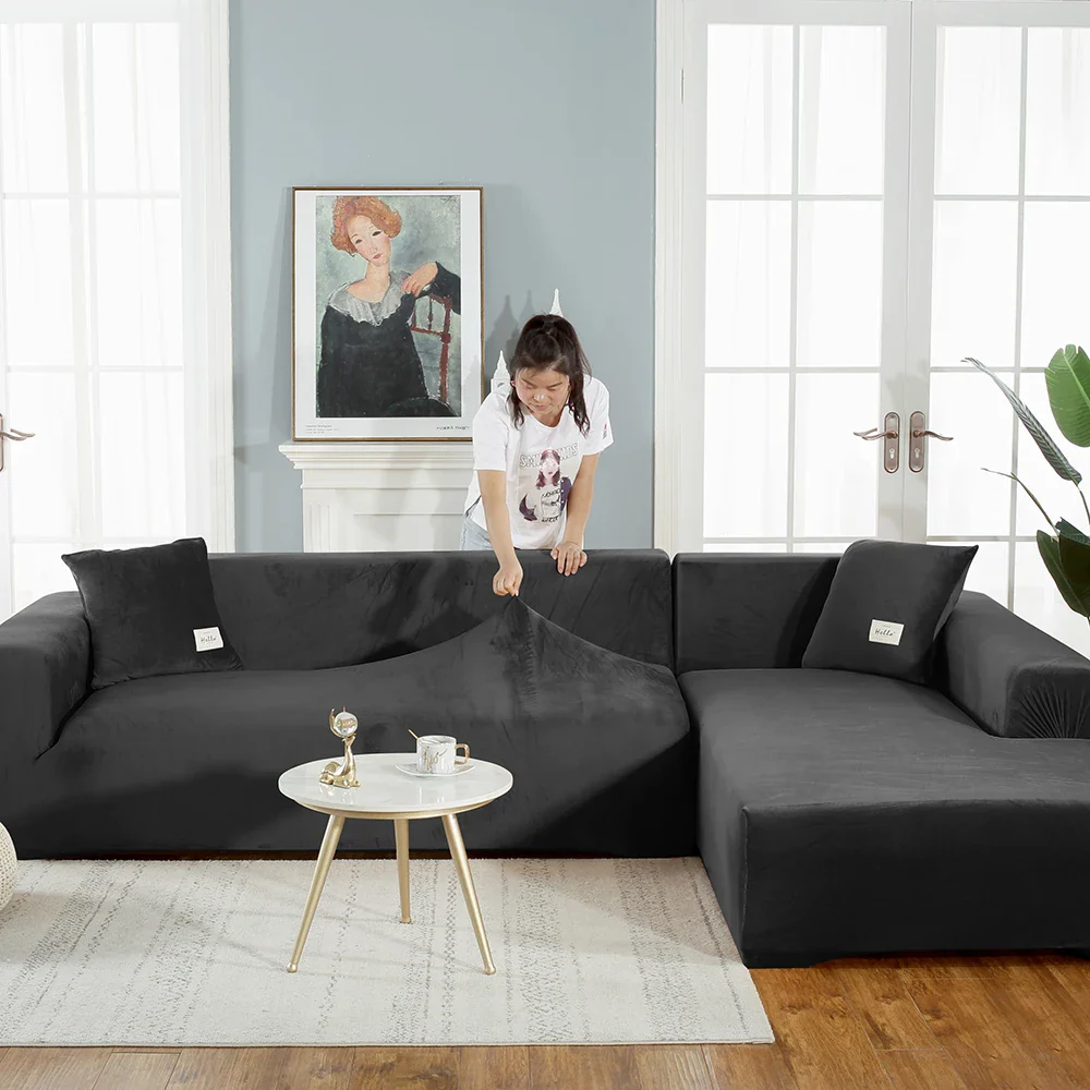 Black Velvet Sofa Seat Cushion Cover - Image 9