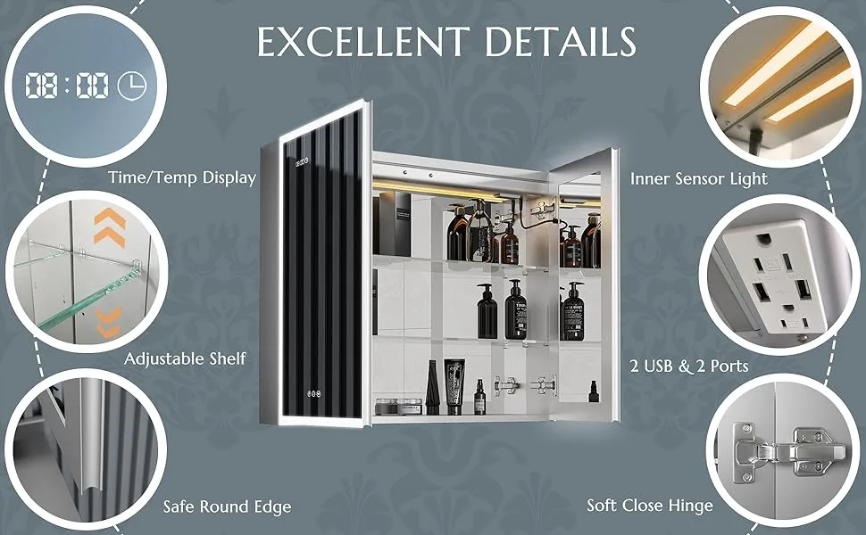 Touch LED Mirror Storage Cabinet - Image 14