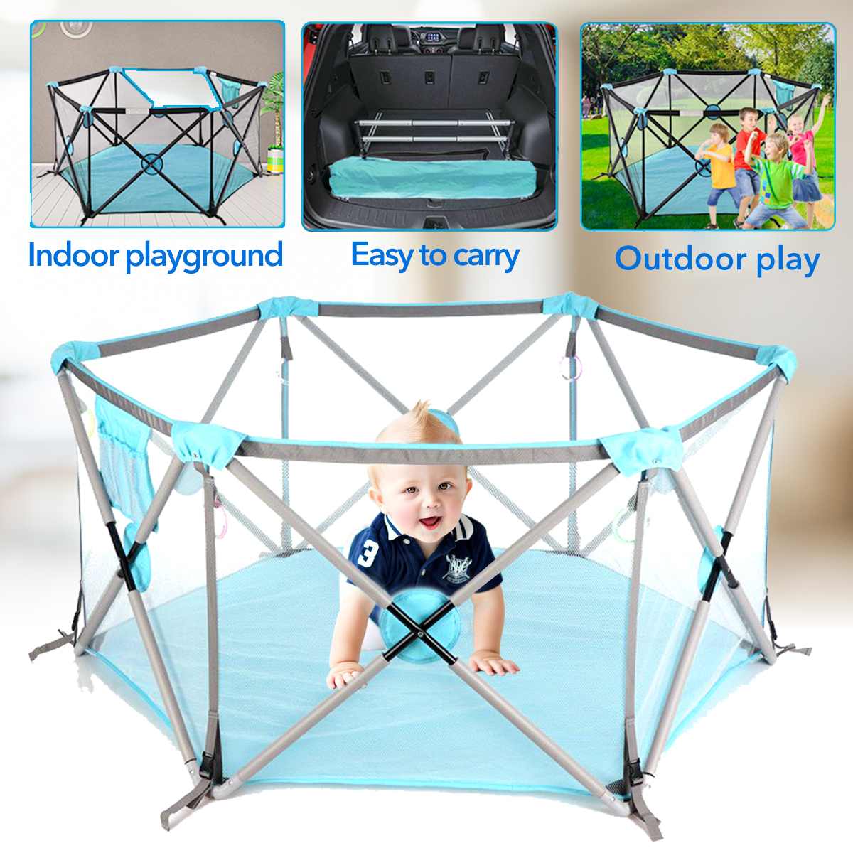 (US Stock) Folding Baby Play Ground Fence - Image 3