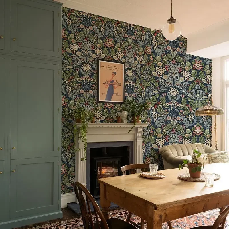 Vintage Blue Floral Wallpaper - Image 10