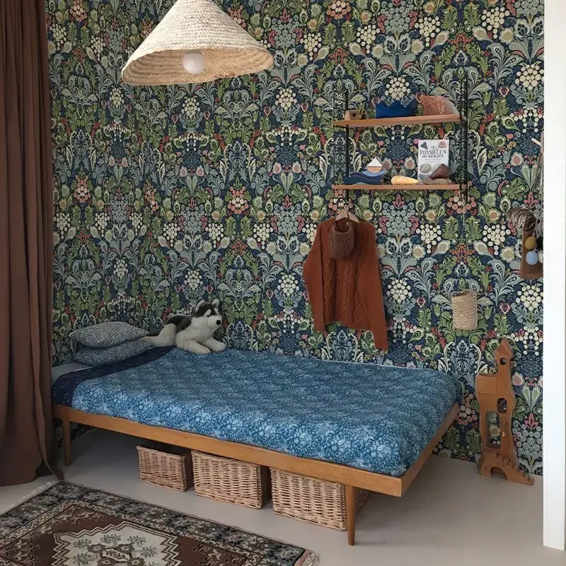 Vintage Blue Floral Wallpaper - Image 12